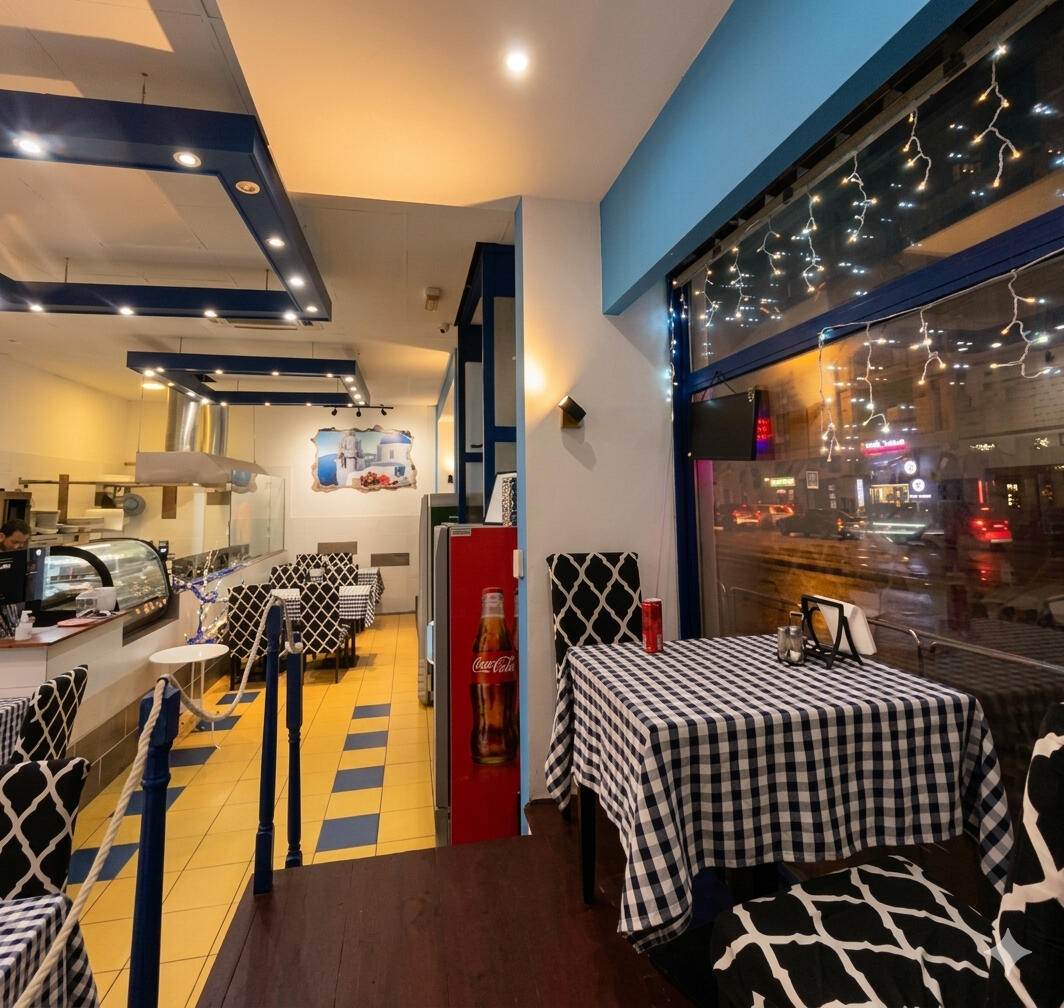 Görög street food hangulat Budapesten Heureka Original Greek Food belső hangulata és kiszolgálótere Budapesten
